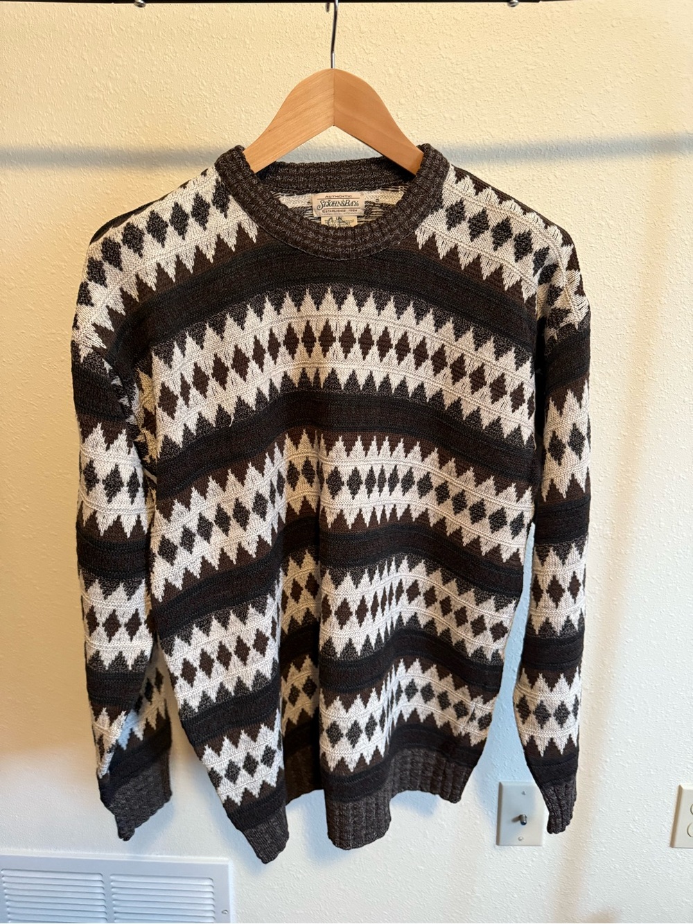 St. John's Bay Brown & Cream Geometric Crewneck Sweater